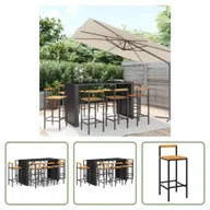 Meble ogrodowe - The Living Store 9-częściowy ogrodowy zestaw barowy z czarnego polirattanu i litego drewna akacjowego - miniaturka - grafika 1