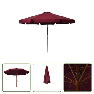 The Living Store Parasol ogrodowy na drewnianym słupku - 330 cm - burgundowy - Parasol - Parasole ogrodowe - miniaturka - grafika 1