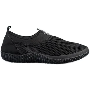 SHELOVET Ażurowe Buty Slip On czarne - Slip on damskie - miniaturka - grafika 1