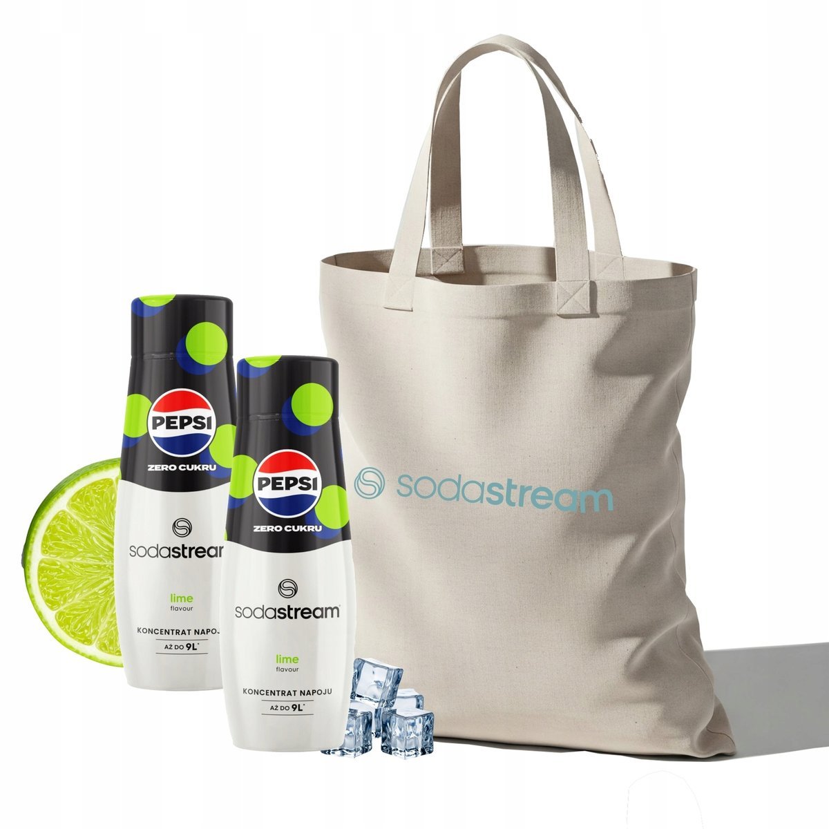 Zestaw Syrop do wody SodaStream PEPSI LIME Zero 2x440 ml + Torba