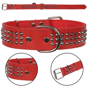 Czerwona, skórzana obroża z ćwiekami, obroża dla psa 40mm/57cm - Obroże dla psów Czerwona, skórzana obroża z ćwiekami, obroża dla psa 40mm/57cm - Obroże dla psów - miniaturka - grafika 1