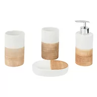 Dozowniki papieru i mydła dla firm - axentia akcesoria łazienkowe Rimini-łazienka przybory 4-częściowy zestaw łazienkowy z dozownika mydła, mydelniczki i kubki do mycia zębów akcesoria łazienkowe do ponownego napełniania, ceramika, beżow 128405 - miniaturka - grafika 1