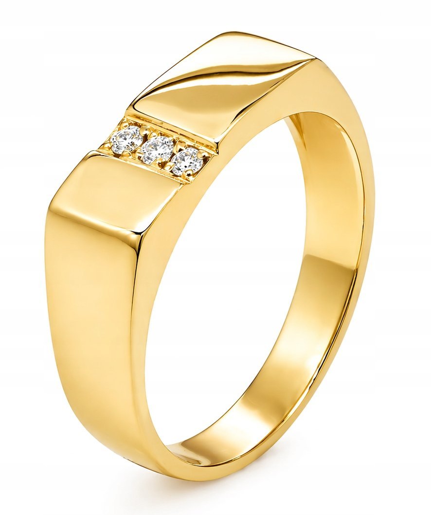 ZŁOTY PIERŚCIONEK SYGNET Z MOISSANITAMI 0.03 CT TIMELESS 14KT 585