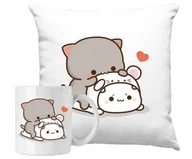 Gadżety dla niej i dla niego - ZESTAW PODUSZKA + KUBEK PREZENT NA WALENTYNKI BUBU DUDU MISIE KOTKI #3 - miniaturka - grafika 1