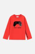 Bluzki dla chłopców - Coccodrillo longsleeve bawełniany dziecięcy kolor czerwony z nadrukiem - miniaturka - grafika 1