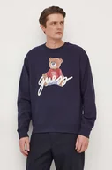 Bluzy męskie - Guess bluza męska kolor granatowy z nadrukiem - miniaturka - grafika 1