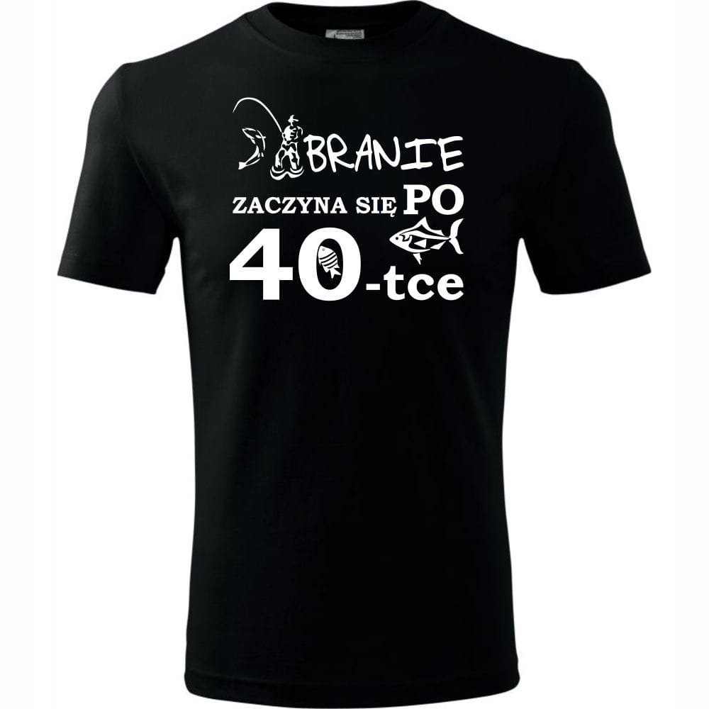 Męska Koszulka z Nadrukiem Branie ryba 40 na Prezent Urodzinowy dla Niego czarny S
