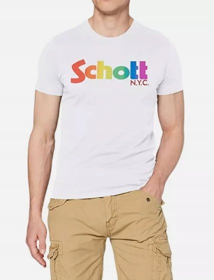 SCHOTT MĘSKI BIAŁY T-SHIRT Z NADRUKIEM KLASYCZNY L 1JSG