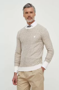 Swetry męskie - Guess sweter z domieszką lnu CARL kolor beżowy lekki M4GR15 Z3DS1 - grafika 1