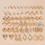 Kolczyki - TEMU Zestaw 60 sztuk metalowych modnych prostych kolczykﾃｳw z kokardﾄ�, straszydﾅＦm, sercem, muszelkﾄ�, trﾃｳjkﾄ�tem, kwadratem, sﾅＰdkim okrﾄ冏iem, - miniaturka - grafika 1