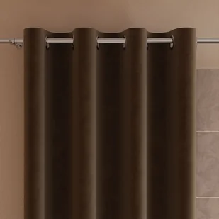 Gotowa zasłona z miękkiej welwetowej tkaniny Velvi, kolor brązowy na przelotkach 140x230 cm - Zasłony - miniaturka - grafika 1