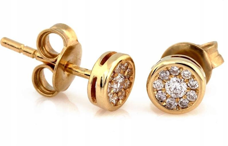 Złote kolczyki 585 okrągłe zdobione brylantami diamenty 14K sztyfty prezent