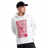 Bluzy męskie - Nierozpinana męska bluza z kapturem i nadrukiem biała V3 OM-SSPS-0158 M - miniaturka - grafika 1