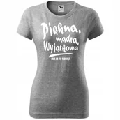 Koszulki i topy damskie - Damska Koszulka na Dzień Mamy Piękna Mądra Wyjątkowa na Prezent ciemnoszary melanż S - miniaturka - grafika 1