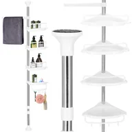 Półki łazienkowe - Półka łazienkowa teleskopowa pod prysznic narożna regał 4 poziomy biały - miniaturka - grafika 1