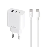 Ładowarki do telefonów - Maxlife ładowarka sieciowa PD QC MXTC-06-20AC 1x USB-C 1x USB 20W biała + kabel USB-C - USB-C 20W - miniaturka - grafika 1