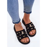 Klapki i japonki damskie - Zamszowe Klapki Damskie Z Przypinkami Vinceza 66741 Czarne - miniaturka - grafika 1