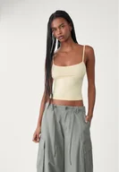 Bluzki damskie - Stradivarius Bluzka na ramiączkach z poliamidu Żółty pastelowy S - miniaturka - grafika 1