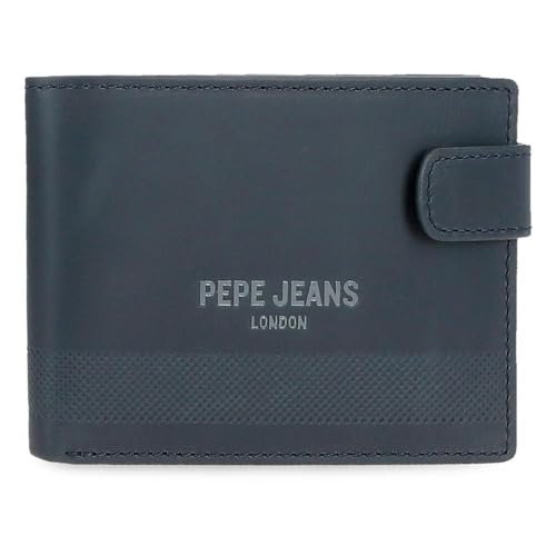 Pepe Jeans Głęboki poziomy portfel zatrzaskowy niebieski 11x8,5x1 cm Skóra by Joumma Bags, Niebieski, Talla única, Portfel poziomy z zapięciem na klik