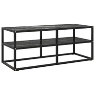 Szafki RTV - Szafka pod TV czarna z czarnym szkłem o wyglądzie marmuru 100x40x40 cm - miniaturka - grafika 1