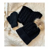 Rękawiczki - Ciepły Komplet Czapka Z Pomponem Komin Rękawiczki Modne Dla Dzieci Zestaw - miniaturka - grafika 1