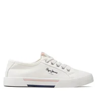 Buty dla dziewczynek - Tenisówki Pepe Jeans Brady Girl Basic PGS30543 Biały - miniaturka - grafika 1