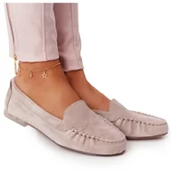 Mokasyny damskie - Zamszowe Mokasyny Sergio Leone MK722 Beżowe beżowy - miniaturka - grafika 1