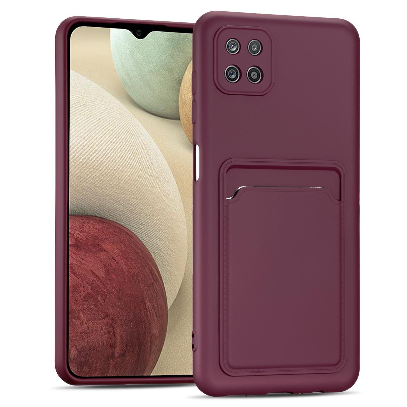 Etui na telefon Samsung Galaxy A22 5G Silikonowe etui ochronne z kieszenią na kartę Slim Cover, Malinowe