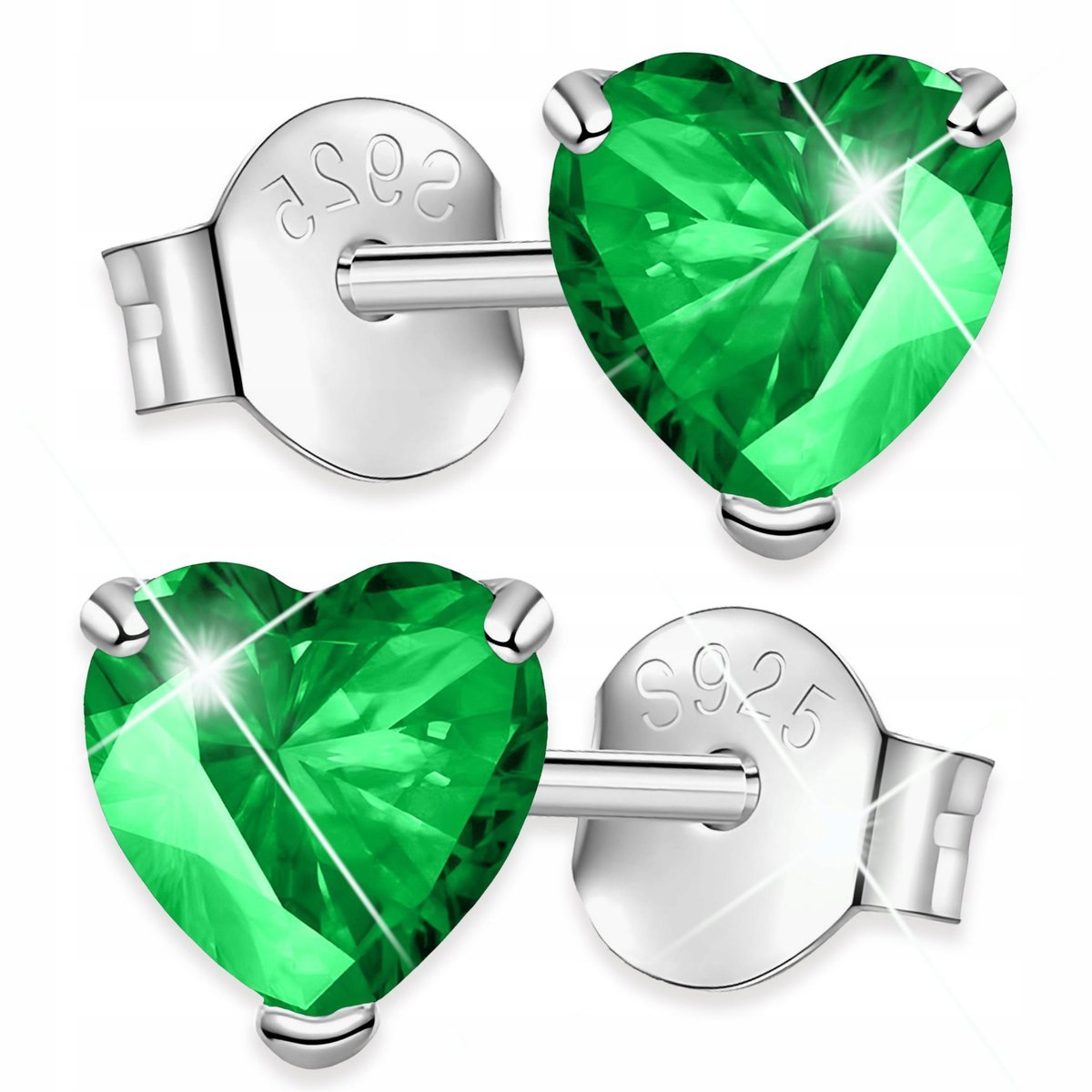 Kolczyki Srebrne Zielone Kryształowe Serca Zielona Cyrkonia SREBRO 925