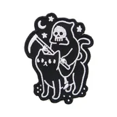 Pasmanteria - Naprasowanka termo Kostucha i Czarny Kot Naszywki naprasowanki na ubrania 6,5x6 cm - miniaturka - grafika 1