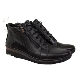 Botki damskie skórzane na koturnie czarne Helios 567 - Botki damskie - miniaturka - grafika 1