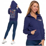 Bluzy damskie - Ciepła Bluza Dresowa Damska MORAJ Z Kapturem Rozpinana Nadruk w Kwiaty L - miniaturka - grafika 1