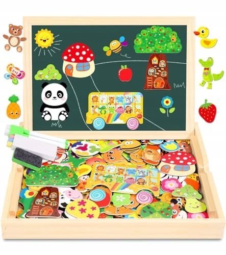 JOJOIN Magnetyczne Drewniane Puzzle Montessori Dla Dzieci 130 Elementów