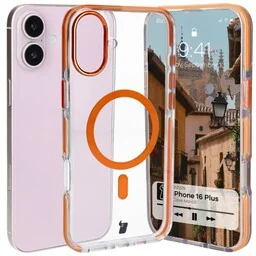 Bizon Etui z pierścieniem magnetycznym Case Marco do iPhone 16 Plus, przezroczyste z pomarańczową ramką - Etui i futerały do telefonów - miniaturka - grafika 1