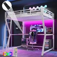 Łóżka dla dzieci i młodzieży - Łóżko piętrowe 140 x 200 cm z biurkiem, gniazdem ładowania i USB - Metal i MDF - Diody LED - Białe (bez materaca) - miniaturka - grafika 1