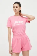 Koszulki sportowe damskie - Guess t-shirt bawełniany kolor różowy - miniaturka - grafika 1
