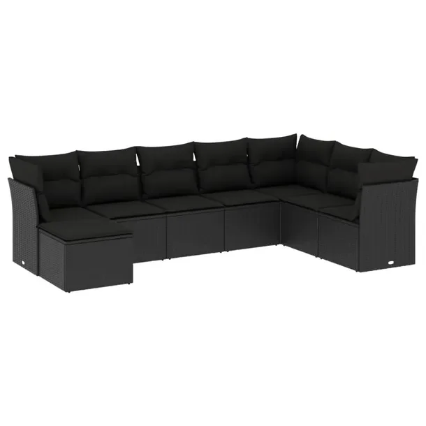 Zestaw Wypoczynkowy z Rattanu PE, Czarny, Sofa: 289x179x69 cm, Podnóżek: