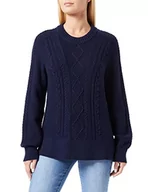 Swetry damskie - GANT Damski sweter D2. Cable z dekoltem w serek, niebieski (Evening Blue), S - miniaturka - grafika 1