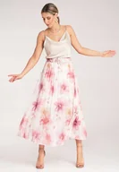 Spódnice - Spódnica kwiaty Spódnica na lato Różowa spódnica M1163 r. S/M - miniaturka - grafika 1