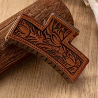 Ozdoby do włosów - TEMU 1 szt. Spinka do Włosów z PU Skóry w Stylu Kowbojskim - Słońce i Paisley, Prostokątna Klipsa o Średniej Długości z Pewnym Uchwytem dla Kobiet, - miniaturka - grafika 1