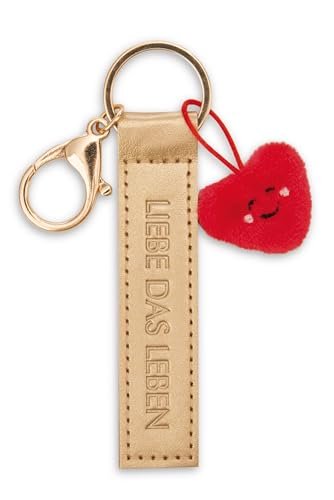 NICI 62012 breloczek do kluczy miłość życie sztuczna skóra 10 cm ze złotym towarzyszem w kształcie serca do plecaka lub torby, uchwyt na klucze dla małych i dużych 62012