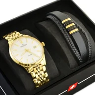 Zegarki męskie - Zestaw męski Szwajcarski zegarek męski Bisset BSDF38 szafirowe szkło + bransoletka - miniaturka - grafika 1