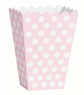 Unique Pudełka na popcorn jasnoróżowe w białe kropki - 8 szt. U59298 - Dekoracje i nakrycia stołu na imprezę - miniaturka - grafika 1