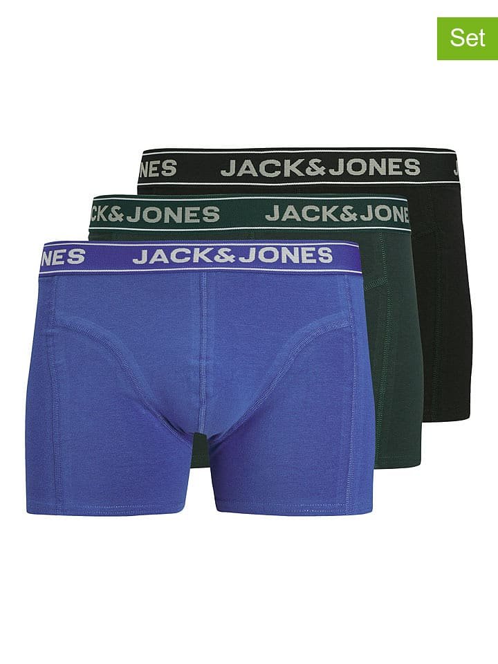 Jack & Jones Bokserki (3 pary) w kolorze niebiesko-czarno-zielonym