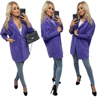 Płaszcze damskie - Płaszcz ALPAKI kurtka WEŁNA FIOLET oversize - miniaturka - grafika 1