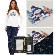 Piżamy damskie - Cornette Piżama Damska Świąteczna Długi Rękaw Bałwan Zima Bawełna L - miniaturka - grafika 1