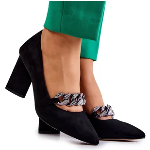 S.Barski Zamszowe Czółenka Z Łańcuchem Czarne Alamoss - Czółenka - miniaturka - grafika 1