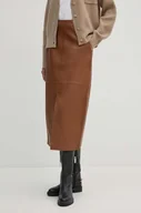 Spódnice - Tommy Hilfiger spódnica skórzana kolor brązowy midi prosta WW0WW42186 - miniaturka - grafika 1
