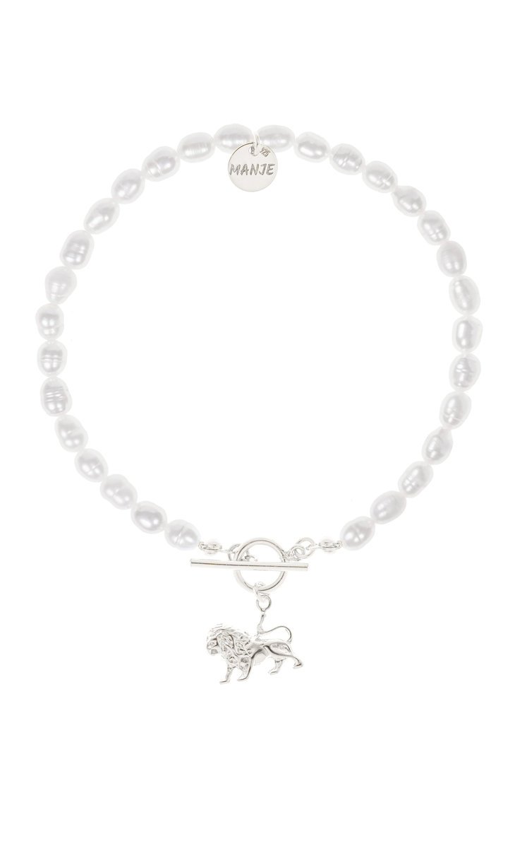 Bransoletka z pereł ze srebrnym znakiem zodiaku Lew 16 cm