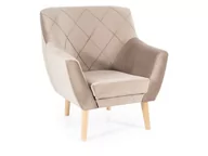 Fotele - Fotel welurowy tapicerowany do salonu KIER 1 VELVET ciemno beżowy/buk SIGNAL - miniaturka - grafika 1